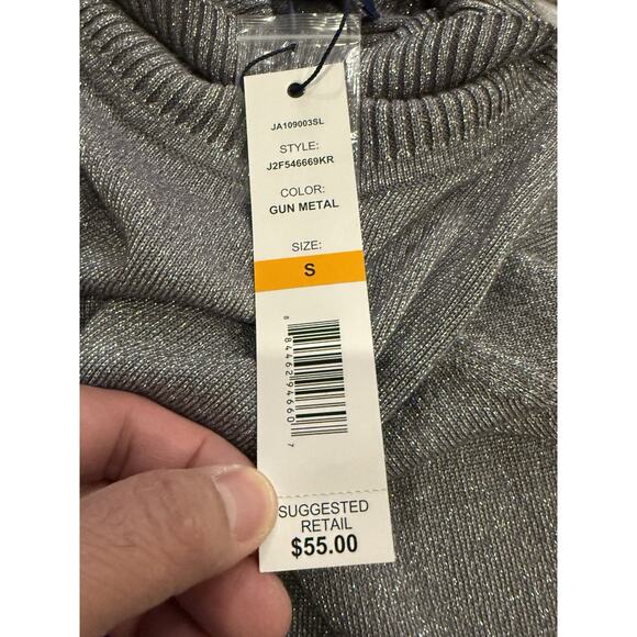 Joseph A Womens Silver Metallic Long Sleeve Turtleneck Sweater Size S NWT $55 - Picture 7 of 9